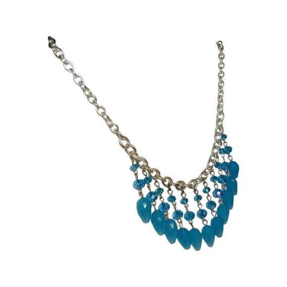 Ice Blue Teardrop Faceted Sparkly Rhinestone Silver Tone Vintage Necklace 18” - Picture 7 of 11